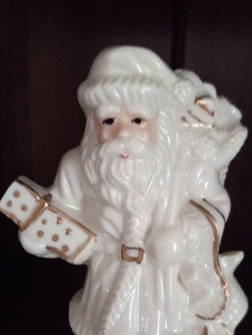 White and Gold Ceramic Santa Claus Figurine Holiday Decor